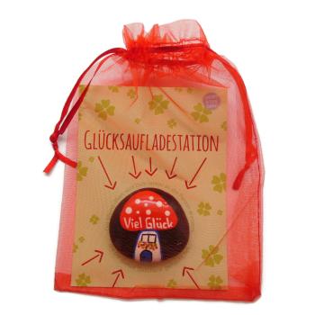 Glückspilz Glücksstein mit Geschenkkarte "grün" im Organza-Säckchen