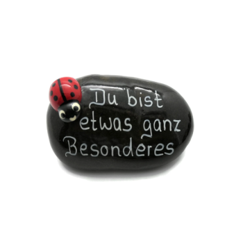 Gluecksstein ca. 6-7 cm mit Marienkaefer und Spruch, mit wunschtext personalisierbar