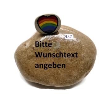 Steine, Grabschmuck, Gedenkstein für Gräber mit handbemalten Regenbogenherz und individuellen Wunschtext