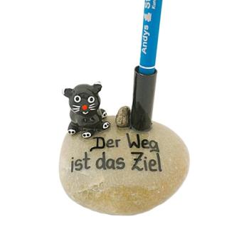 Glücksstein Stifthalter für Kugelschreiber mit Katze für Schreibtisch oder Büro