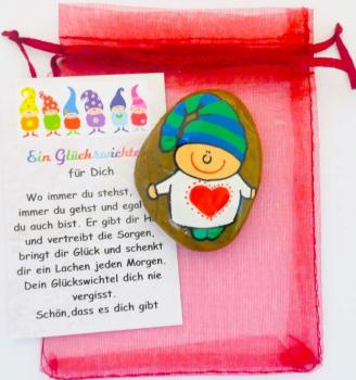 Glückswichtel Glücksstein mit Geschenkkarte im kleinem Organza-Säckchen