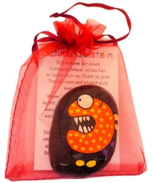 Schmunzelstein mit Geschenkkarte im Organza Säckchen