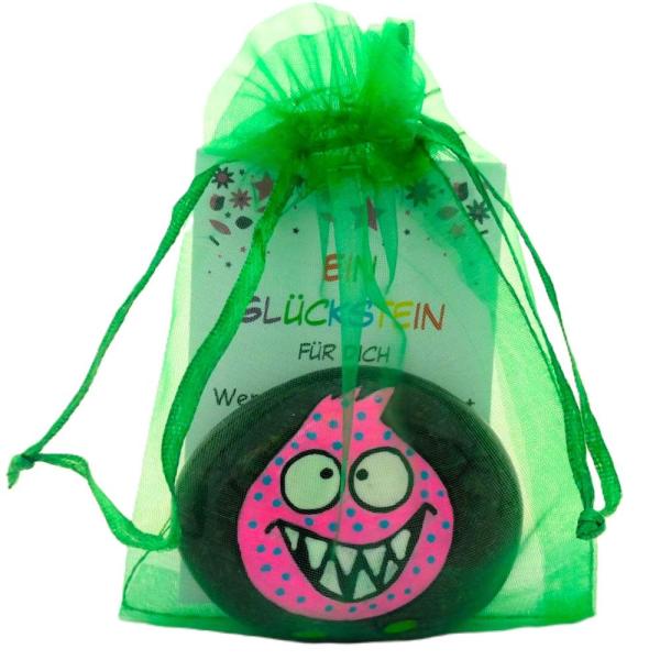 Schmunzelstein Glücksbringer mit Geschenkkarte im Organza Beutel