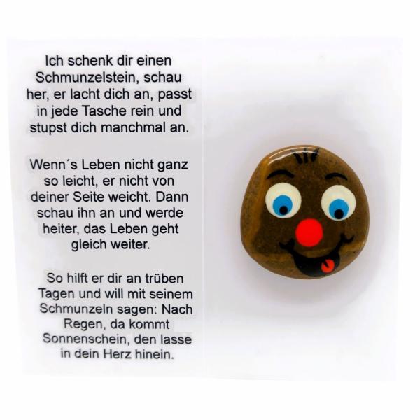 Schmunzelstein mit Klappkarte und dem Schmunzelstein Spruch