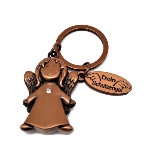 Schutzengel Schlüsselanhänger Bronze mit Glitzersteinchen