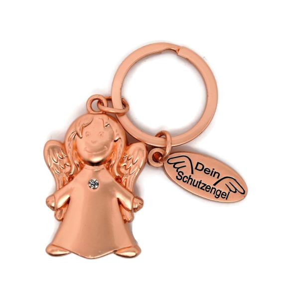 Schutzengel Schlüsselanhänger Rosegold mit Glitzersteinchen