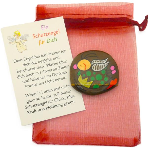 Schutzengel Stein mit Geschenkkarte im Organza-Säckchen