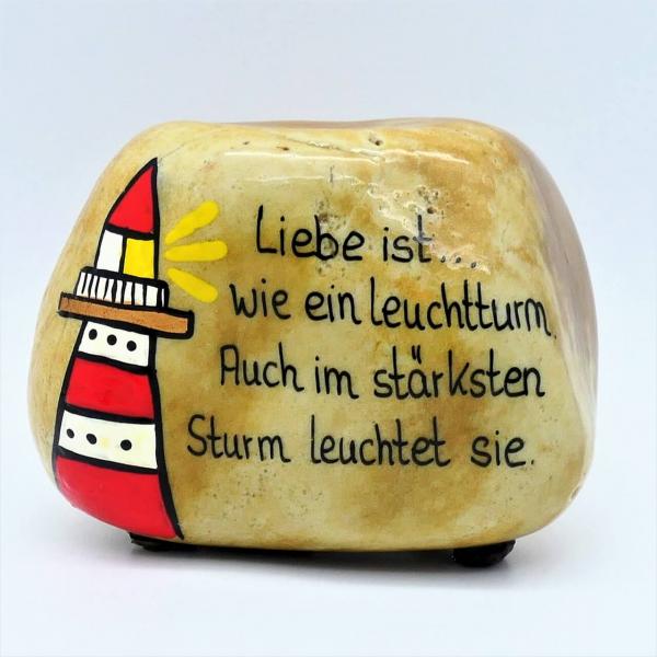 Von Hand bemalte Steinfigur Leuchtturm, handbemalt, ca. 12 cm, mit Wunschtext