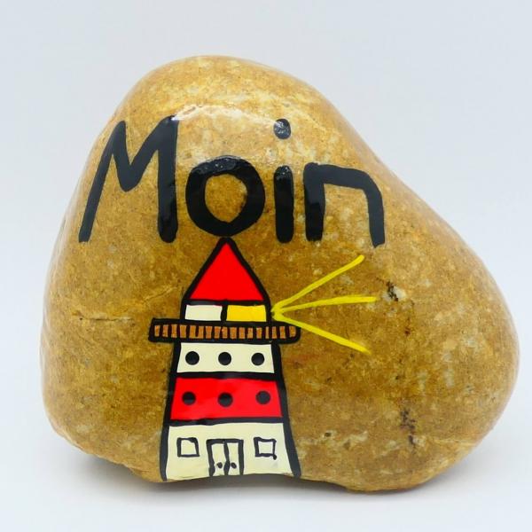 Steinfigur Leuchtturm Moin, handbemalt, ca. 15 cm