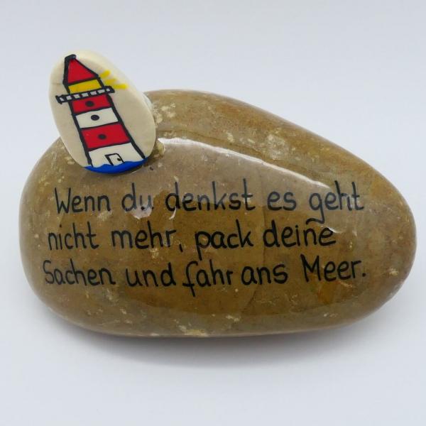 Steinfigur Leuchtturm, handbemalt, ca. 12 cm, mit Wunschtext
