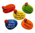Glücksstein bunt in verschiedene Farben, mit Wunschtext personalisierbar